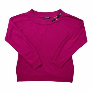 Ralph Lauren Purple Cotton crew Neck Sweater Faux Leather Buckle Dark Academia L